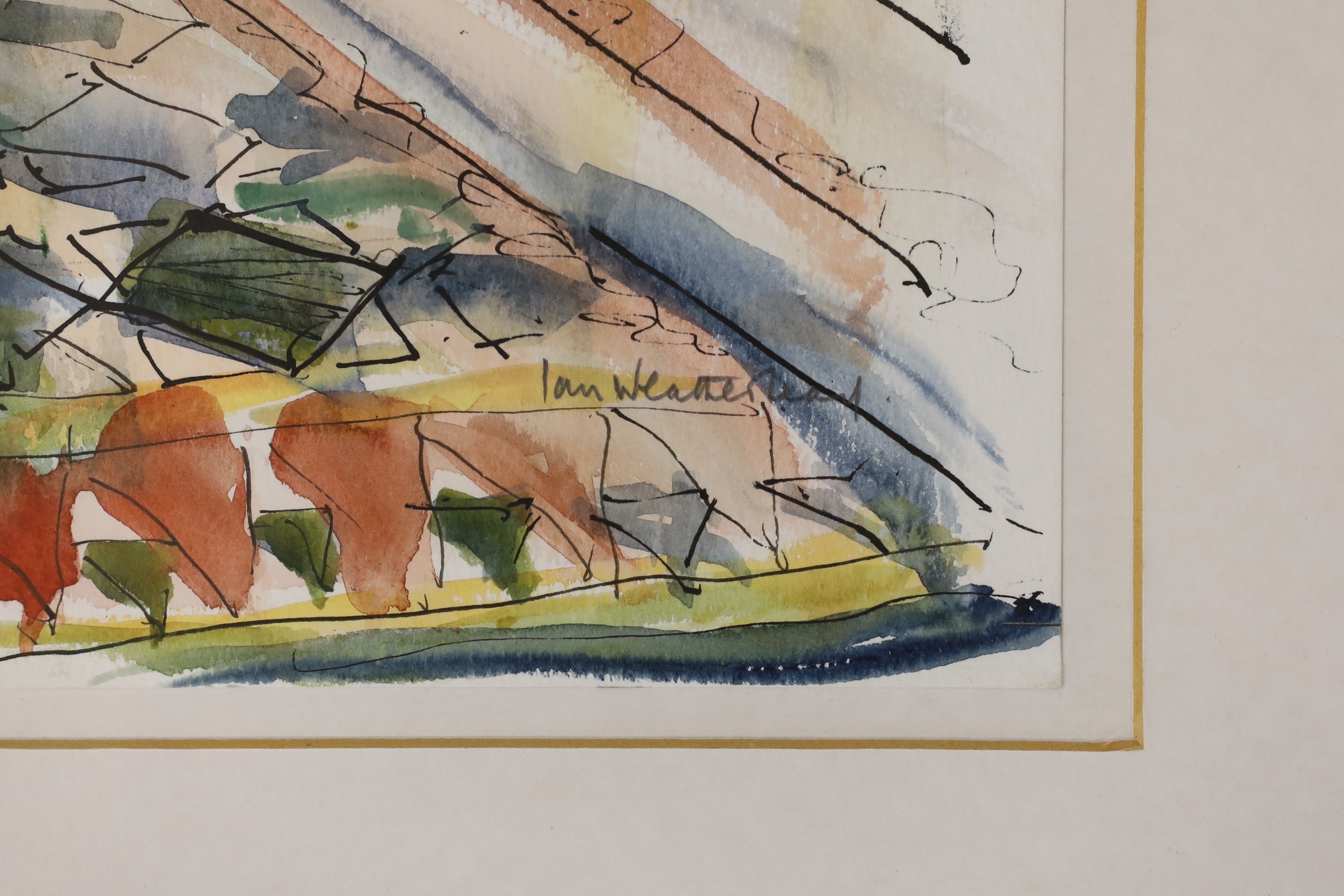 Ian Weatherhead (b.1932), ink and watercolour, Palazzo interior, signed, 50 x 40cm